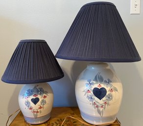 R9 Vintage Set Of Large And Small Painted Pottery Lamps