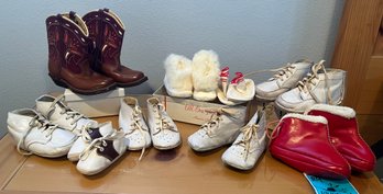 R9 Collection Of Vintage Baby Shoes In Various Sizes, And Cowboy Boots