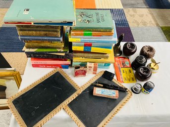 BNH Lot Of Vintage Schoolbooks And School Accessories