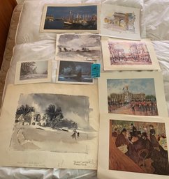 Assorted Unframed Artwork, Vintage Paris Calendar, Susan J. Coleman Print, Gordon Miller Print