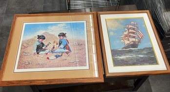 Kenneth M. Freeman Playing With Tradition Artwork, Wood Framed Sail Ship Artwork