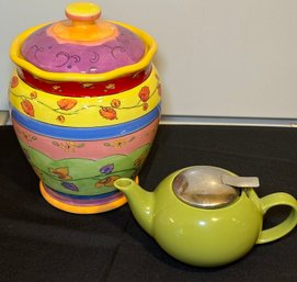 R2 90s Certified International Tea Garden Cookie Jar By Sue Zipkin And A Certified International Teapot With S