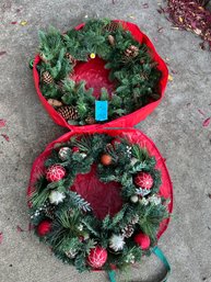 RS Two 24in Decorated Christmas Wreaths With Storage Bag.