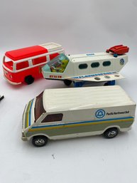 R3  Playmobil RT 28-XO Space Shuttle, Plastic VW Bus, Pacific Northwest Bell Metal Work Van.