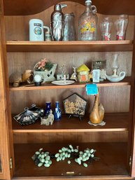 R2 Mixed Lot Of Decorative Items In China Cabinet.  Stone, Possible Jade Grape Clusters, Asian Inspired