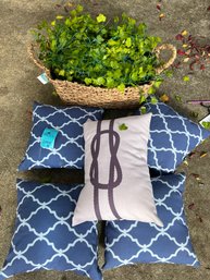 RS Outdoor Pillows 14in X 14in, 12in X 18in And Basket With 12 Artificial Ivy Plant Strands