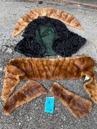 Fur Collars, Fur Shrug, Fur Cuffs.   Vintage Hat, Vintage Net Head Piece, Womans Wool Hat