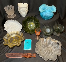 R3 Hobnail Glass Vase, Vintage Small Lotus Bowls, Probable Indiana Glass Lily Bowl, Vintage Milk Glass Candy
