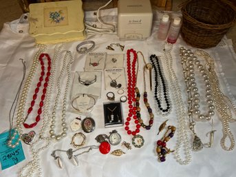 R5 Collection Of Costume Jewelry, Sonic Jewelry Cleaner, Jewelry Box And Small Basket