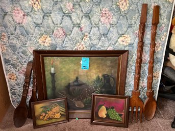 RM 2 Vintage Teakwood Hanging Spoons And Forks, And Wall Art
