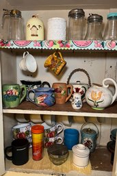 R3 Cabinet Of Coffee Mugs, Tea Cups, Sugar Dispensers, Honey Pot, Ceramic Tea Jar, Syrup Dispensers