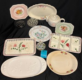 R3 Plates, Platters, Tea Pot, Glass Floral Frogs