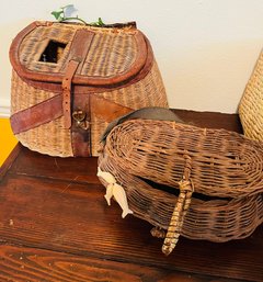 R3 Vintage Foraging Leather Basket And Smaller Basket