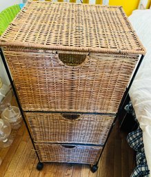 R3 Rolling Wicker Dresser Drawer Cabinet Plus Basket