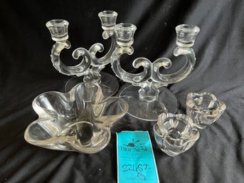 R1 Glass Candlestick, Ruffled Bowl, Small Votive/taper Candle Holders