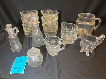 R3 Vintage Glass Pitchers, Vintage Glass Dessert Bowls, Glass Oil Cruets, Small Glass Jar With Lid