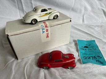 R1 Two Design Studios Die Cast Model Cars.  1941 Willys Coup With Box And One Unknown Model Red