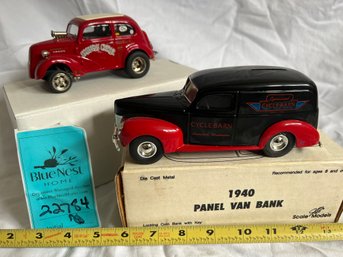 R1 Die Cast Model Cars. 1940 Panel Van Bank And 1948 Anglia Skippers Critter