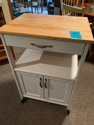 Kitchen Rolling Cart With Wooden Top, Drawer, And Lower Cabinet