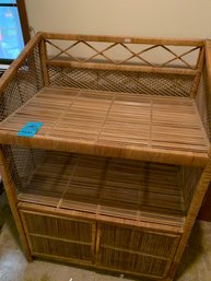 Wicker Shelf Unit With 2 Shelves And Doors On Bottom, Wooden Bed Tray