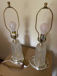 2 Glass Base Lamps With Fabric Shades