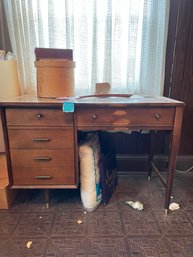 Sewing Table Mid Century Modern Style  31in X 43.5in X 20in. With Singer Sewing Machine Includes Contents Of