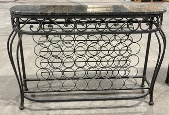 Real Stone Top And Wrought Iron Wine Rack Table