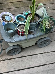 R00 Small Plant And Pots Lot To Include A Suncast Rolling Storage Cart