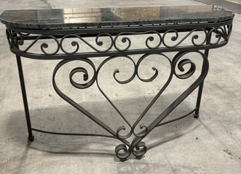 Stone Topped And Wrought Iron Semi-oval Table