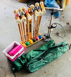 R0 Croquet Set, Two Camping Chairs, Small Cooler, Bike Pump