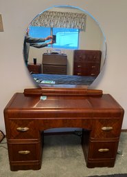 R4 F.S. Harmon Mfg. Co. Tacoma  Wa. Art Deco Waterfall Edge Vanity With Mirror. Part Of Three Piece Set