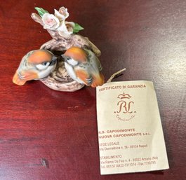 Two Birds With Flowers Capodimonte Napoli Figurine To Include A Certificate Of Authenticity