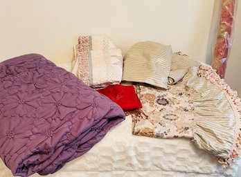 R7 Collection Of Blankets And A Bedskirt Possibly Homemade And Used Upholstery Fabric