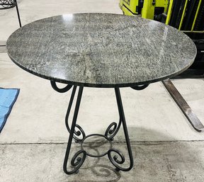 Wrought Iron Table With Round Stone Top Handmade From Italy