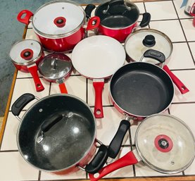 R2 Collection Of Red Pots And Pans