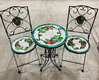 Mosaic Iron Table And Chairs Foldable Patio Garden Set
