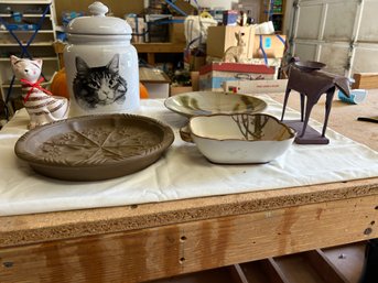 R0 Vladimir Cat Jar, Ceramic Plate, 10in Cookie Mold, Purple Cow Candle Holder, Scenic Lake Bowl, Cat Jar