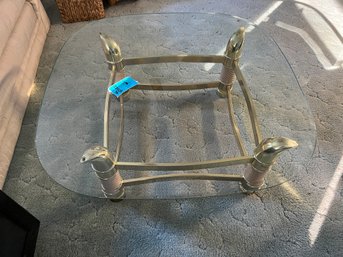 R1 Beveled Glass Topped Coffee Table With Brass And Wood Accents