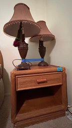 Rm8 Bamboo Style Nightstand Table And Two Matching Table Lamps