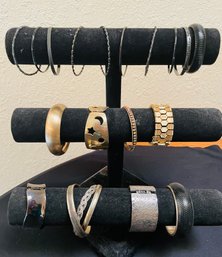 R2 Collection Of Costume Jewelry To Include 18 Bracelets In Black, Gold, Silver Tones
