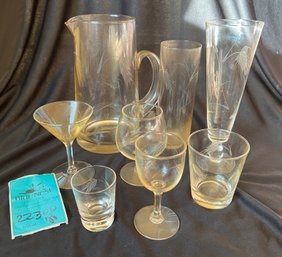 R1 Vintage Glass Set With Pitcher, Martini, Sherry, Cordial, Tall Rocks, Shot Glasses.  Please See Pictures