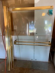 Sliding Glass Shower Door With Gold Trim, In Parts