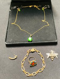 R2 Green Unknown Stone 925 Stamped Necklace And Earring Set, And Other Loose Jewelry Stamped 925 Or Sterling