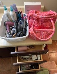 Rm5 Vera Bradley Matching Set Toiletry Kits With Makeup Contents, Hair Tools, Curlers, Other Feminine Products