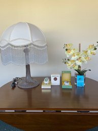 Vintage Beaded Lamp, Veneto Flair & Royal Bayreuth Easter Eggs, And Artificial Plant