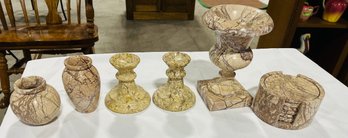 Lot Of Marble Potter Coaster Set, Candle Holders