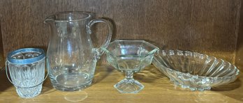 Glassware Decor Lot To Include Some Serving Ware Such As A Pitcher And Bowls, Some Possibly Crystal