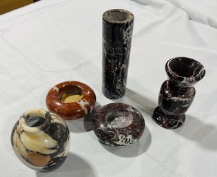 Lot Of Marble Pottery Incense Holders, Candle Holders