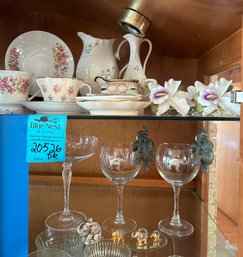 Rm3 Floral Salisbury Bone China Teacup And Plate, Antique Nippon Creamer, And Other Pieces