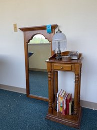 Vintage Mirror, End Table, Lamp, Book Ends, Books And Decorative Items